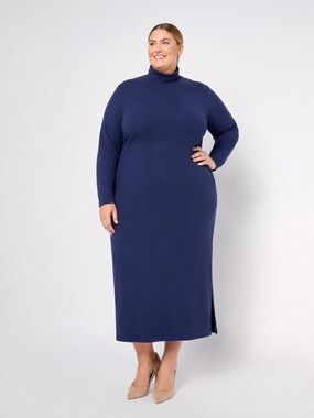 Women with Control by Renée Plus Size 2X Navy Turtleneck Midi Dress